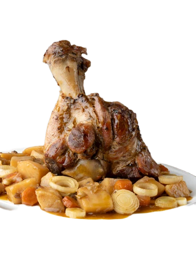 Cooked pork shank with beer sauce Greek
